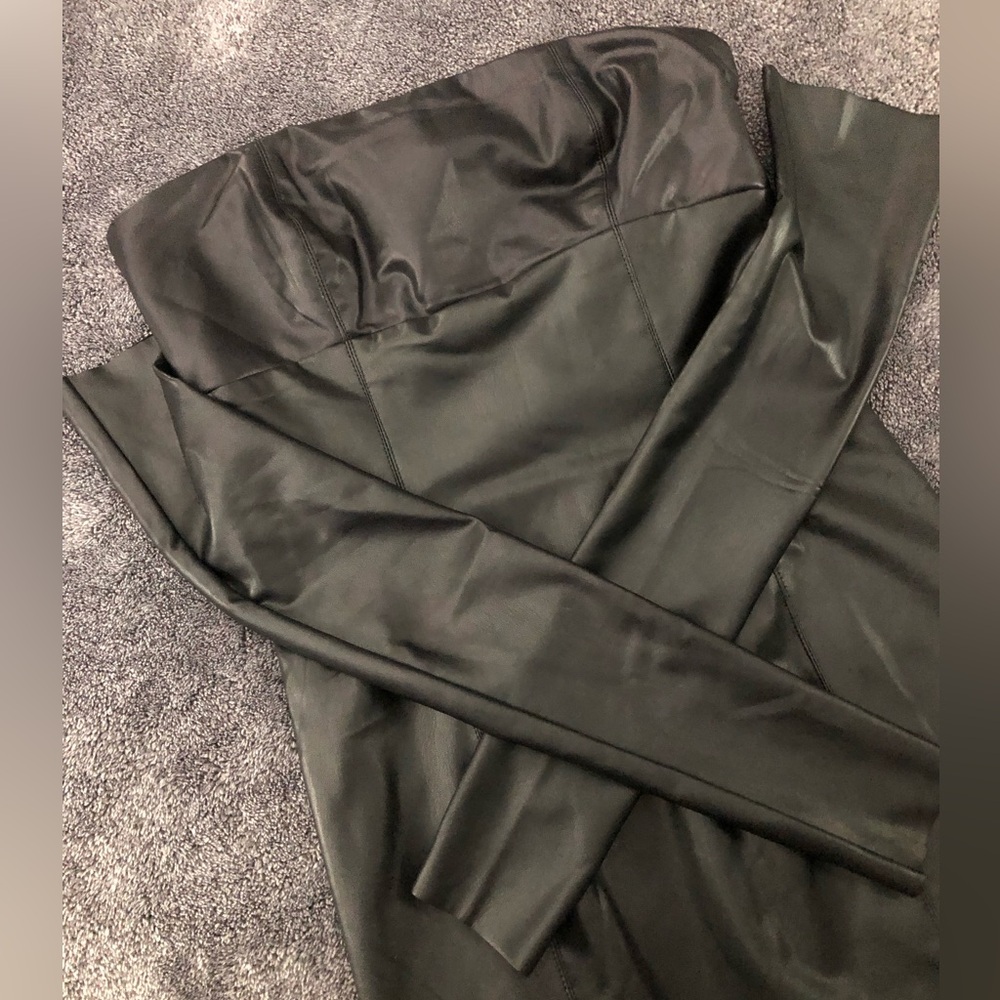 Black Faux Leather Dress Sexy With Detached Gloves